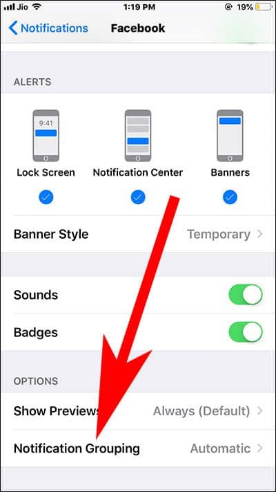 Tap on Notification Grouping in Settings on iPhone or iPad