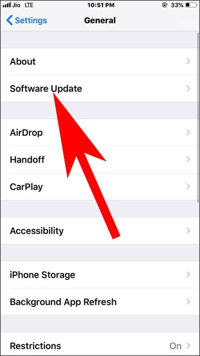 Tap on Software Update on iPhone and iPad