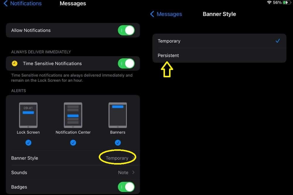 Solutions To iPhone Message Not Notifying - Turn on Notification Banner 